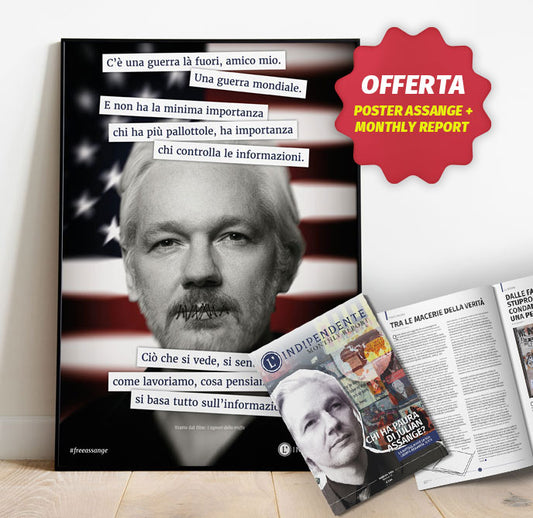 Poster Assange + Montlhy Report febbraio 2024